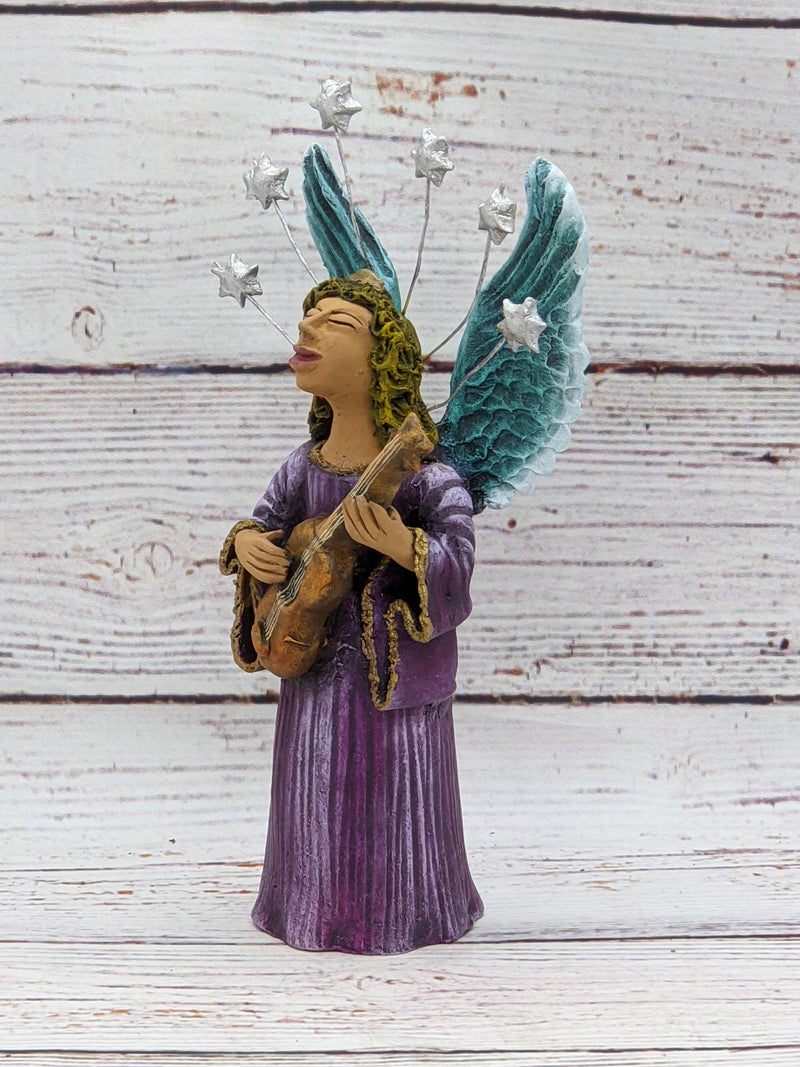 Christmas Decorations, Angel with Guitar, Christmas Angel Home Decor, Handmade Angel Art from Oaxaca Mexico, Original Sculpture