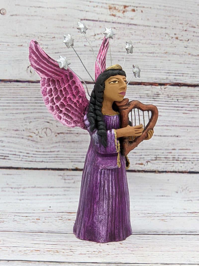 Christmas Decorations, Angel with Harp, Christmas Angel Home Decor, Handmade Angel Art de Oaxaca Mexico