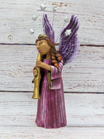 Christmas Decorations, Angel with Oboe, Christmas Angel Home Decor, Handmade Angel Art from Oaxaca Mexico, Original Sculpture