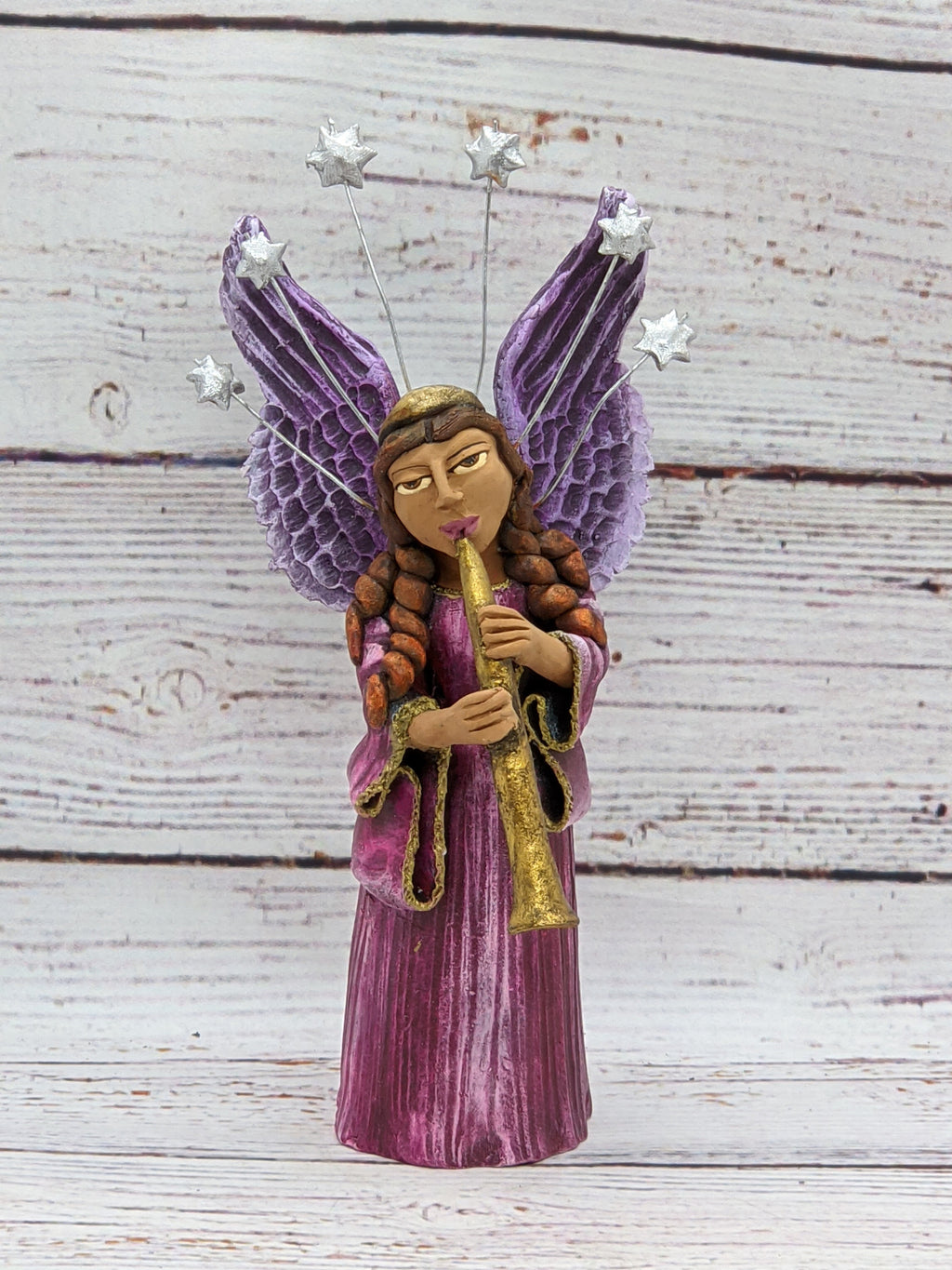 Christmas Decorations, Angel with Oboe, Christmas Angel Home Decor, Handmade Angel Art from Oaxaca Mexico, Original Sculpture