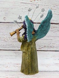 Christmas Decorations, Angel with Flute, Christmas Angel Home Decor, Handmade Angel Art from Oaxaca Mexico, Original Sculpture