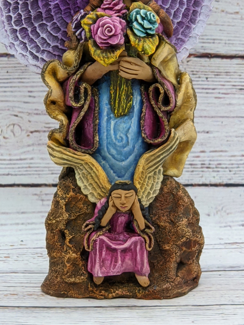 Christmas Decorations, Angels with Flowers, Christmas Angel Home Decor, Handmade Angel Art from Oaxaca Mexico, Original Sculpture