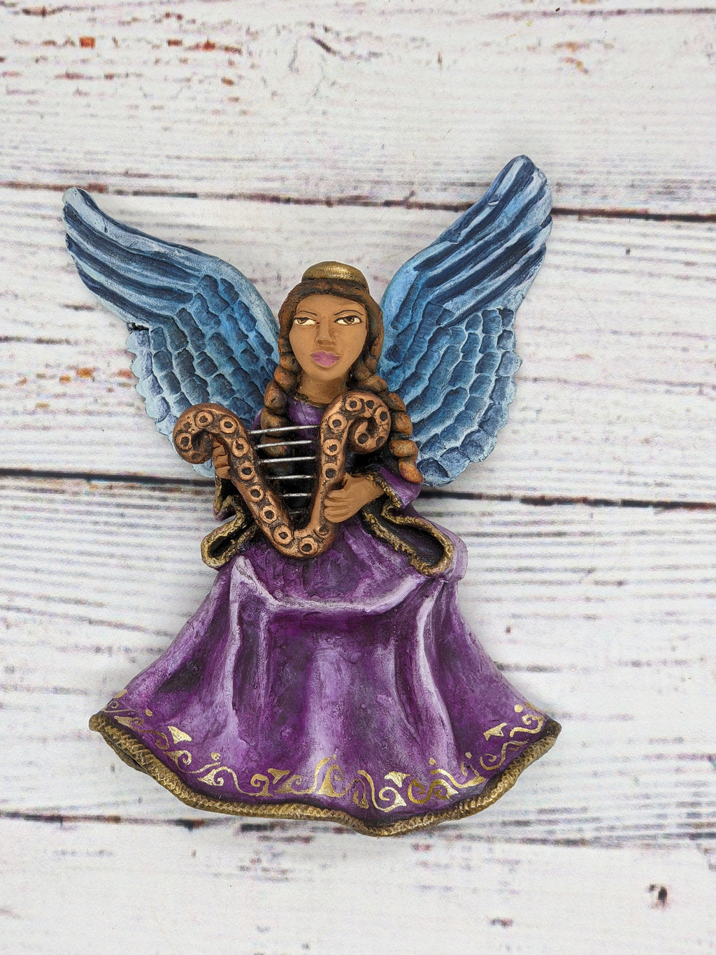 Christmas Tree Ornament, Angel with Harp Christmas Decorations, Angel Ornament Home Decor, Original Handmade Angel Art from Oaxaca Mexico