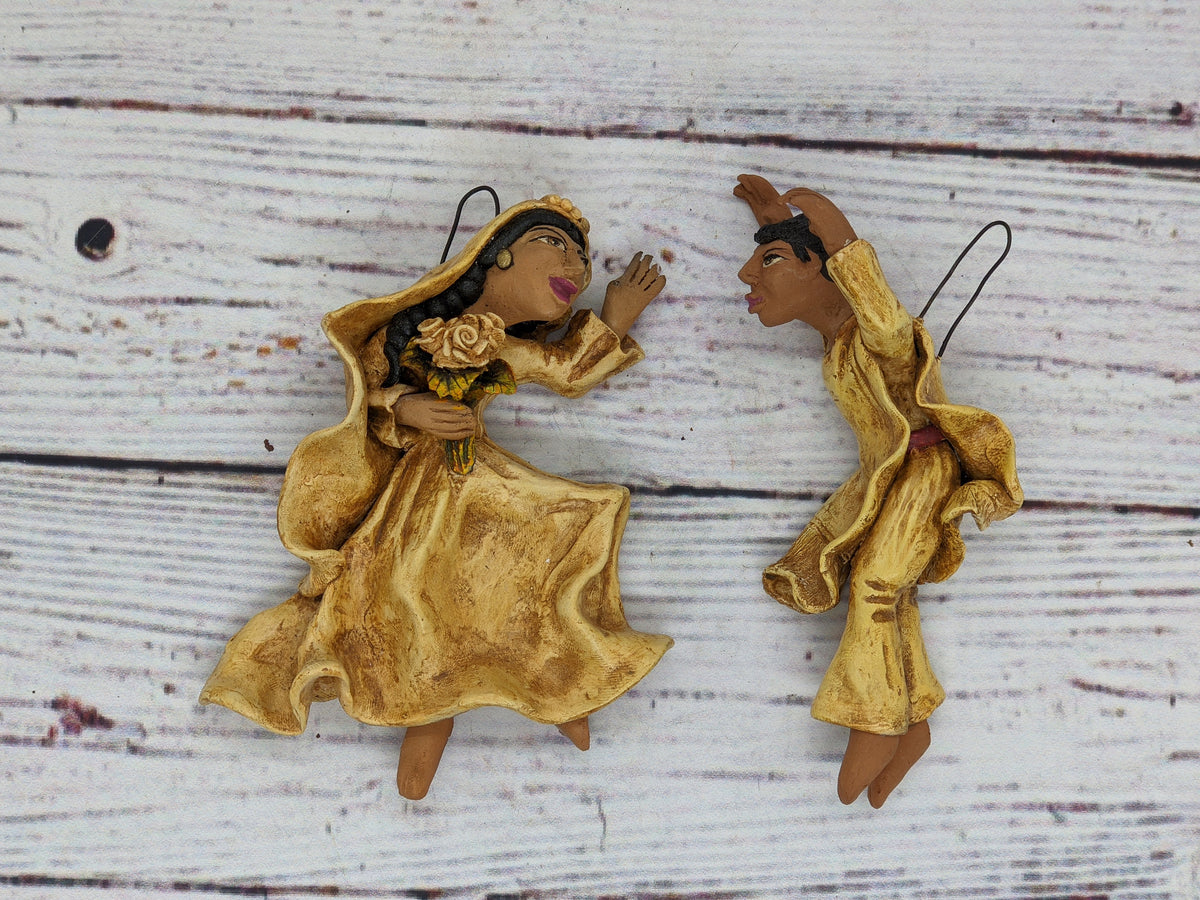 Christmas Tree Ornament, Happy Newlyweds Christmas Decorations, Home Decor, Original Handmade Angel Art from Oaxaca Mexico, Pair