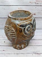 Ceramic Aztec Owl Flower Pot, Owl Gifts, Mexican Pottery, Indoor Outdoor Owl Decorations, Medium Pot, Brown Gray