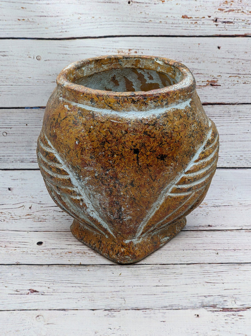 Ceramic Aztec Owl Flower Pot, Owl Gifts, Mexican Pottery, Indoor Outdoor Owl Decorations, Medium Pot, Brown Gray