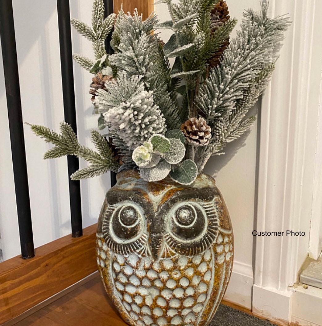 Mexican Owl Planter Pot for Indoor Home Decor or Outdoor Garden Decorations, Medium Owl, Reddish Brown