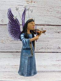 Christmas Decorations, Angel with Violin, Christmas Angel Home Decor, Handmade Angel Art from Oaxaca Mexico, Original Sculpture