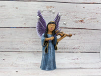 Christmas Decorations, Angel with Violin, Christmas Angel Home Decor, Handmade Angel Art from Oaxaca Mexico, Original Sculpture