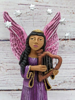 Christmas Decorations, Angel with Harp, Christmas Angel Home Decor, Handmade Angel Art de Oaxaca Mexico