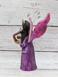 Christmas Decorations, Angel with Harp, Christmas Angel Home Decor, Handmade Angel Art de Oaxaca Mexico