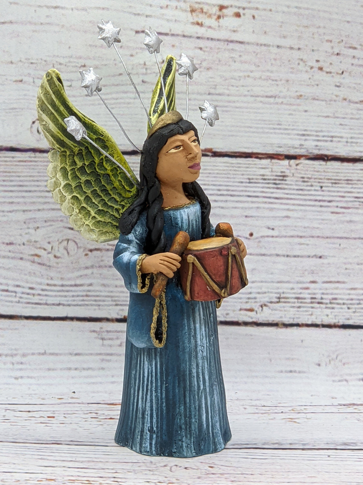 Angel with Drums,  Angel Home Decor, Handmade Angel Art from Oaxaca Mexico, Original Sculpture, Christmas Decoration