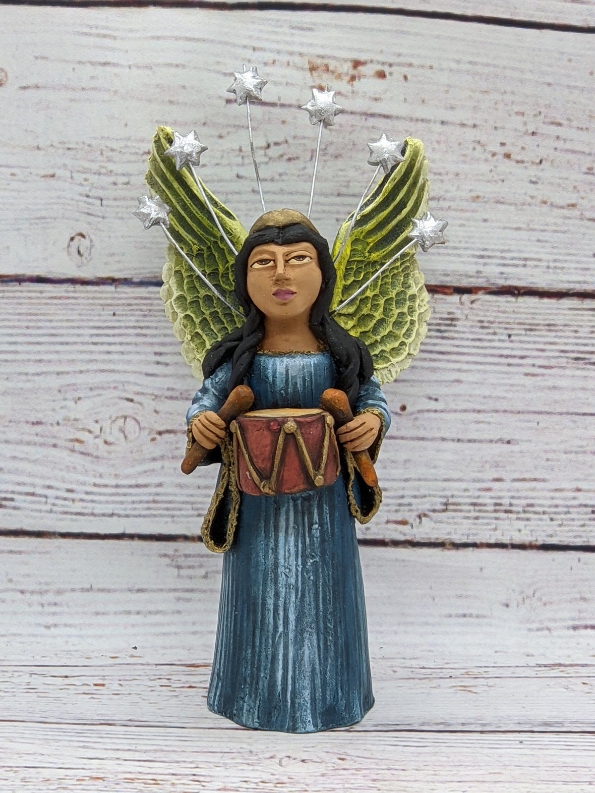 Angel with Drums,  Angel Home Decor, Handmade Angel Art from Oaxaca Mexico, Original Sculpture, Christmas Decoration