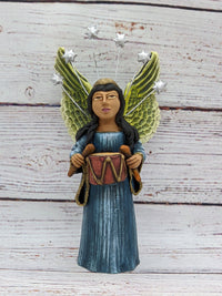Angel with Drums,  Angel Home Decor, Handmade Angel Art from Oaxaca Mexico, Original Sculpture, Christmas Decoration