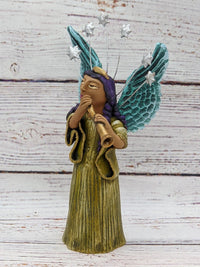 Christmas Decorations, Angel with Flute, Christmas Angel Home Decor, Handmade Angel Art from Oaxaca Mexico, Original Sculpture
