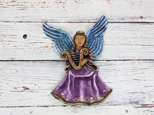 Christmas Tree Ornament, Angel with Harp Christmas Decorations, Angel Ornament Home Decor, Original Handmade Angel Art from Oaxaca Mexico