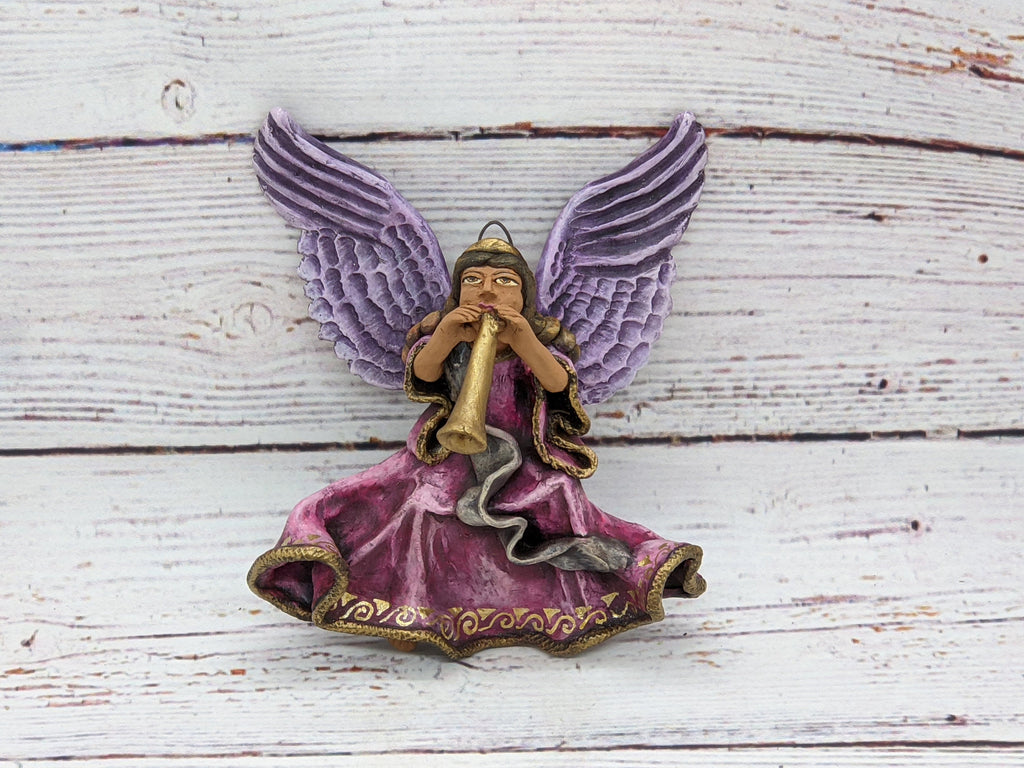 Christmas Tree Ornament, Angel with Trumpet Christmas Decorations, Angel Ornament Home Decor, Original Handmade Angel Art from Oaxaca Mexico