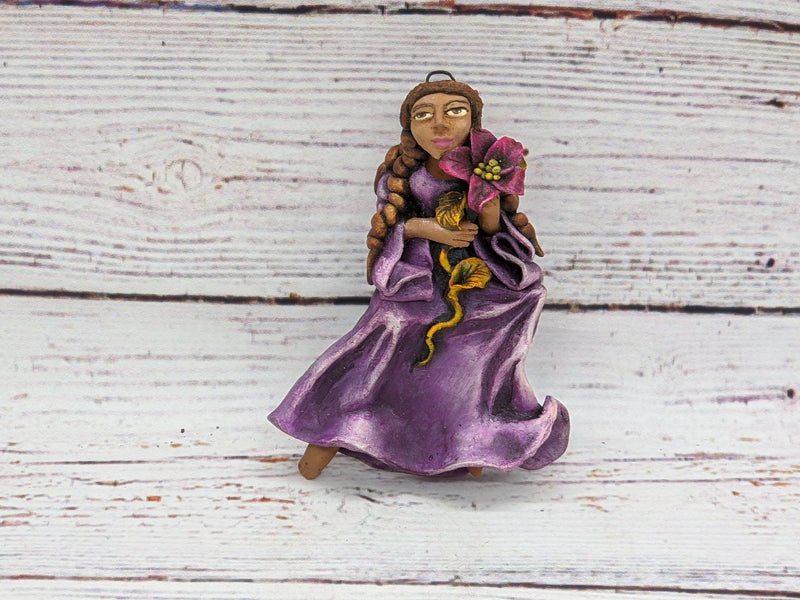 Christmas Tree Ornament, Woman with Flowers Christmas Decorations, Home Decor, Original Handmade Clay Art from Oaxaca Mexico