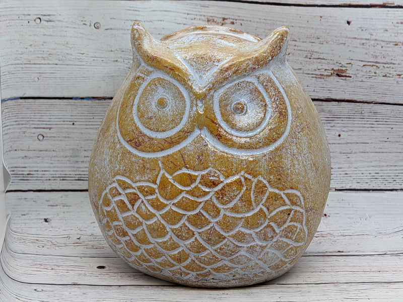 Owl Planter Pot - Clay, Flower Pot, Owl Gifts, Handmade Mexican Pottery, Indoor Planter, Outdoor, Owl Decorations, Small Planter Pot - Cream