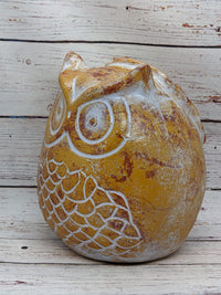 Owl Planter Pot, Clay Flower Pot, Handmade Mexican Pottery, Indoor Outdoor Planter, Garden Decor, Small Planter Pot - Butterscotch