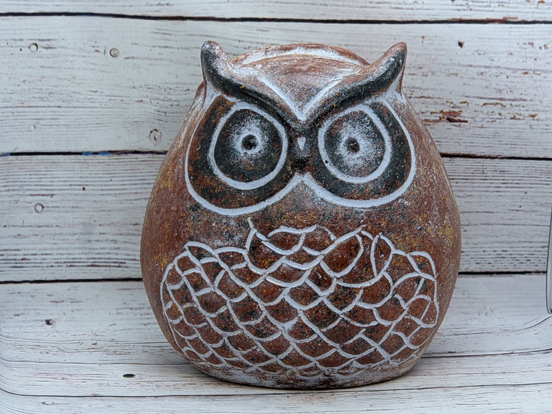 Owl Planter Pot - Clay, Flower Pot, Owl Gifts, Handmade Mexican Pottery, Indoor Planter, Outdoor Garden Decor, Small Planter Pot - Brown