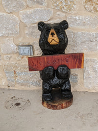 Pre-Order | Chainsaw Carved Black Bear & Welcome Sign to Greet Your Guests with a Wooden Statue on Your Front Porch Home Decor | Ships 2-25