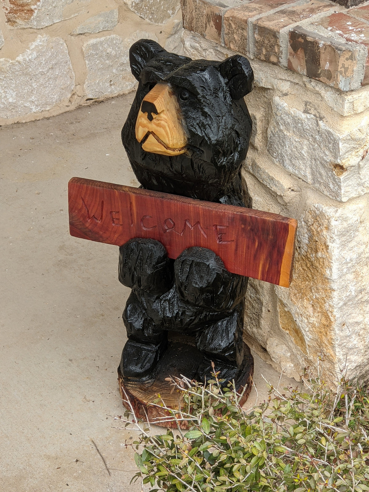 Pre-Order | Chainsaw Carved Black Bear & Welcome Sign to Greet Your Guests with a Wooden Statue on Your Front Porch Home Decor | Ships 2-25