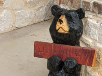 Pre-Order | Chainsaw Carved Black Bear & Welcome Sign to Greet Your Guests with a Wooden Statue on Your Front Porch Home Decor | Ships 2-25