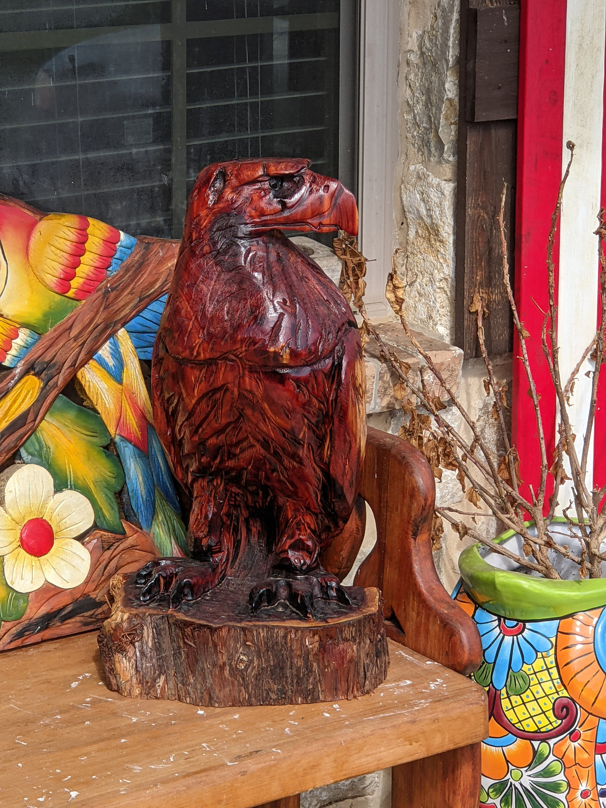 Golden Eagle Statue, Hand Carved Eagle Art, Yard & Home Decor, Chainsaw Art, Carved Eagle Statue, Outdoor Garden Statue
