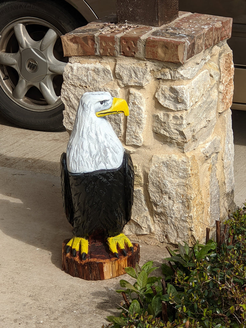 Bald Eagle Statue, Hand Carved Eagle Art, Yard & Home Decor, Chainsaw Art, Carved Eagle Statue, Outdoor Garden Statue