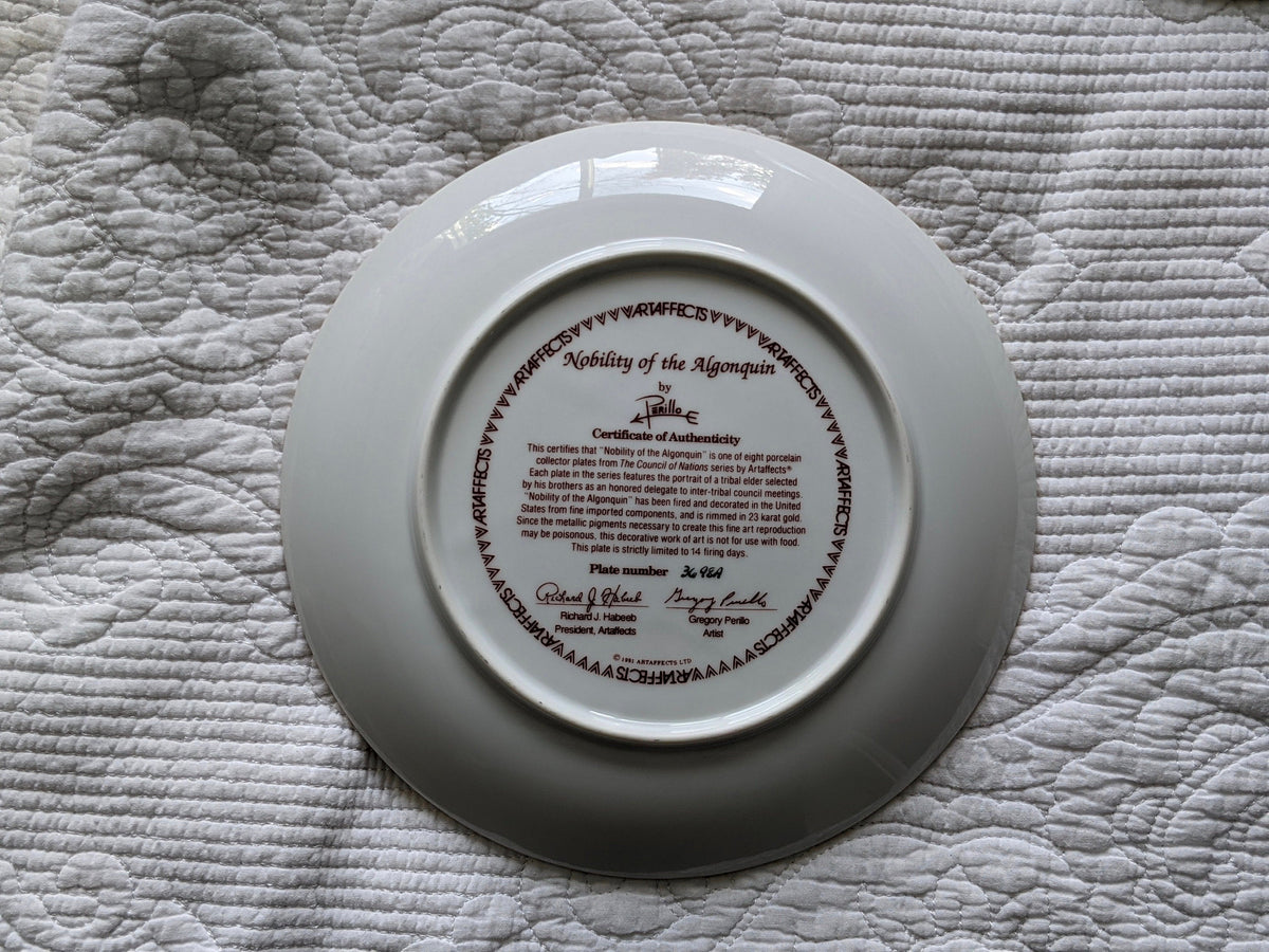 Collector Plate, Vintage “Nobility of the Algonquin” 1991 by Perillo