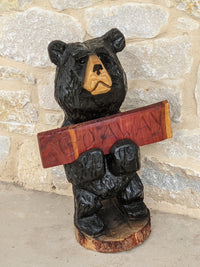 Pre-Order | Chainsaw Carved Black Bear & Welcome Sign to Greet Your Guests with a Wooden Statue on Your Front Porch Home Decor | Ships 2-25