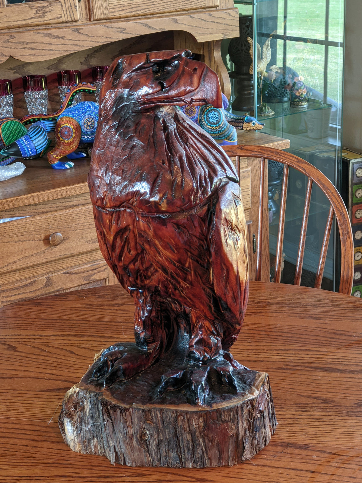 Golden Eagle Statue, Hand Carved Eagle Art, Yard & Home Decor, Chainsaw Art, Carved Eagle Statue, Outdoor Garden Statue
