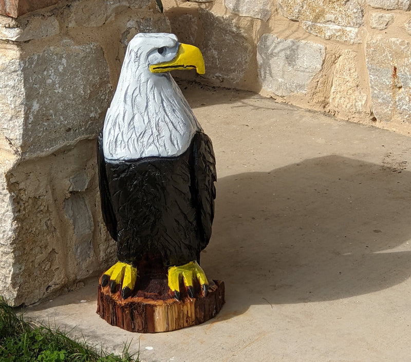 Bald Eagle Handmade Home Decor for Outdoor Garden, Porch or Yard Art by Chainsaw Artist in Texas, Hand Carved Eagle