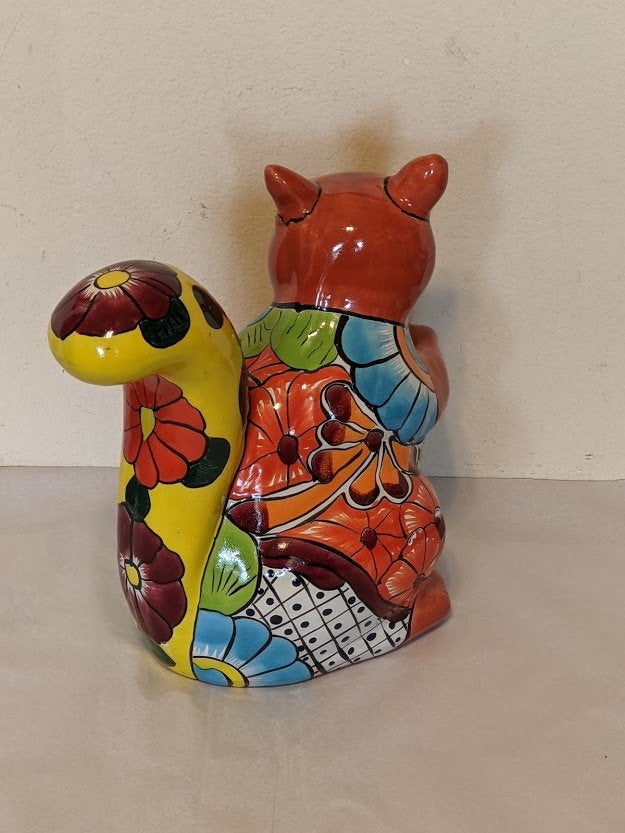 Cute Squirrel, Ceramic Squirrel Figurine, Squirrel Gifts, Garden Statues, Talavera Pottery, Handmade, Hand Painted, Squirrel Decor Figure