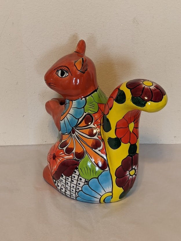 Cute Squirrel, Ceramic Squirrel Figurine, Squirrel Gifts, Garden Statues, Talavera Pottery, Handmade, Hand Painted, Squirrel Decor Figure