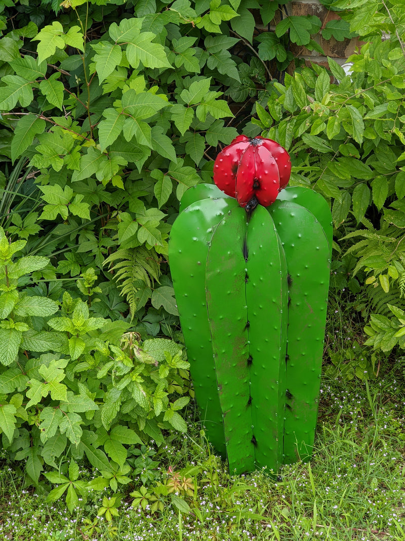 Cactus Garden Decor, Metal Cactus Decoration for Yard or Home, Hand Painted Lifelike Young Saguaro Cactus Yard Art, Mexican Folk Art