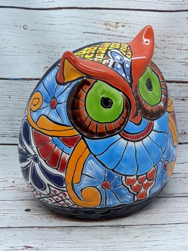 Owl Flower Pot, Talavera Ceramic Planter, Handmade  Pottery, Outdoor Garden Decor, Indoor Planter Home Decor, Cute Owl Gifts