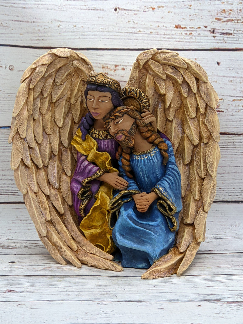 Angel with Christ Home Decor, Mexican Folk Art, Clay Pottery Original Pieta from Oaxaca, Mexico by Jose Juan Aguilar