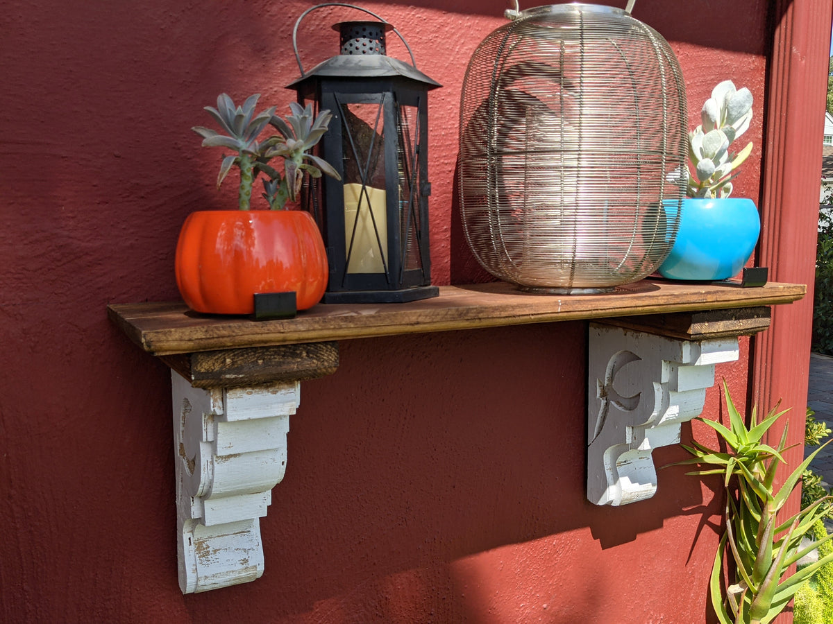 Rustic Wooden Shelf, Handmade Display Shelving, Inside Outside Home & Yard Decor, Decorative Whitewash Arms Floating Shelf, Country Style