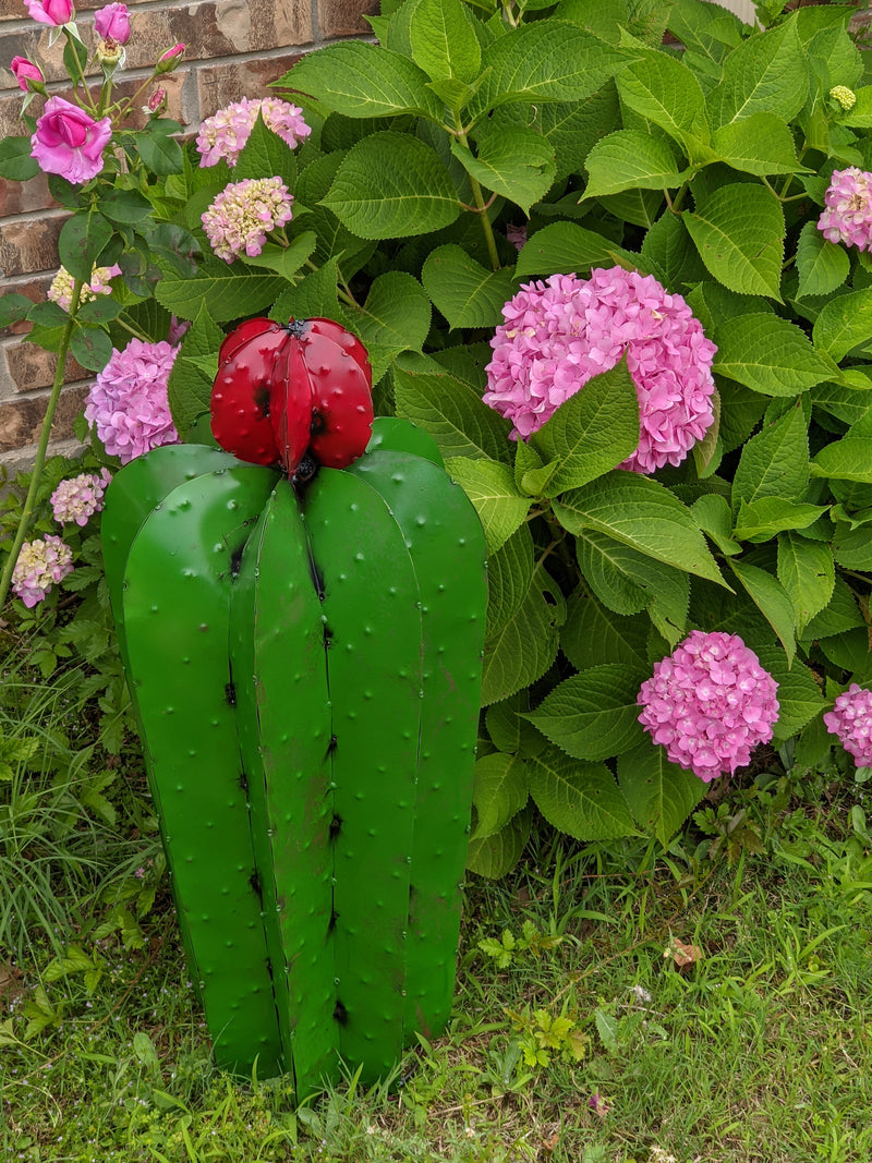 Cactus Garden Decor, Metal Cactus Decoration for Yard or Home, Hand Painted Lifelike Young Saguaro Cactus Yard Art, Mexican Folk Art