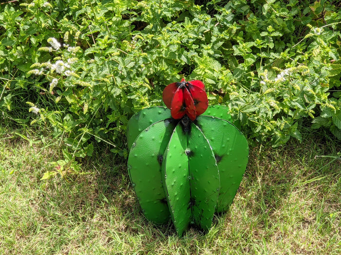 Cactus Garden Decor, Metal Cactus Decoration for Yard or Home, Hand Painted Lifelike Young Saguaro Cactus Yard Art, Mexican Folk Art, 14" H