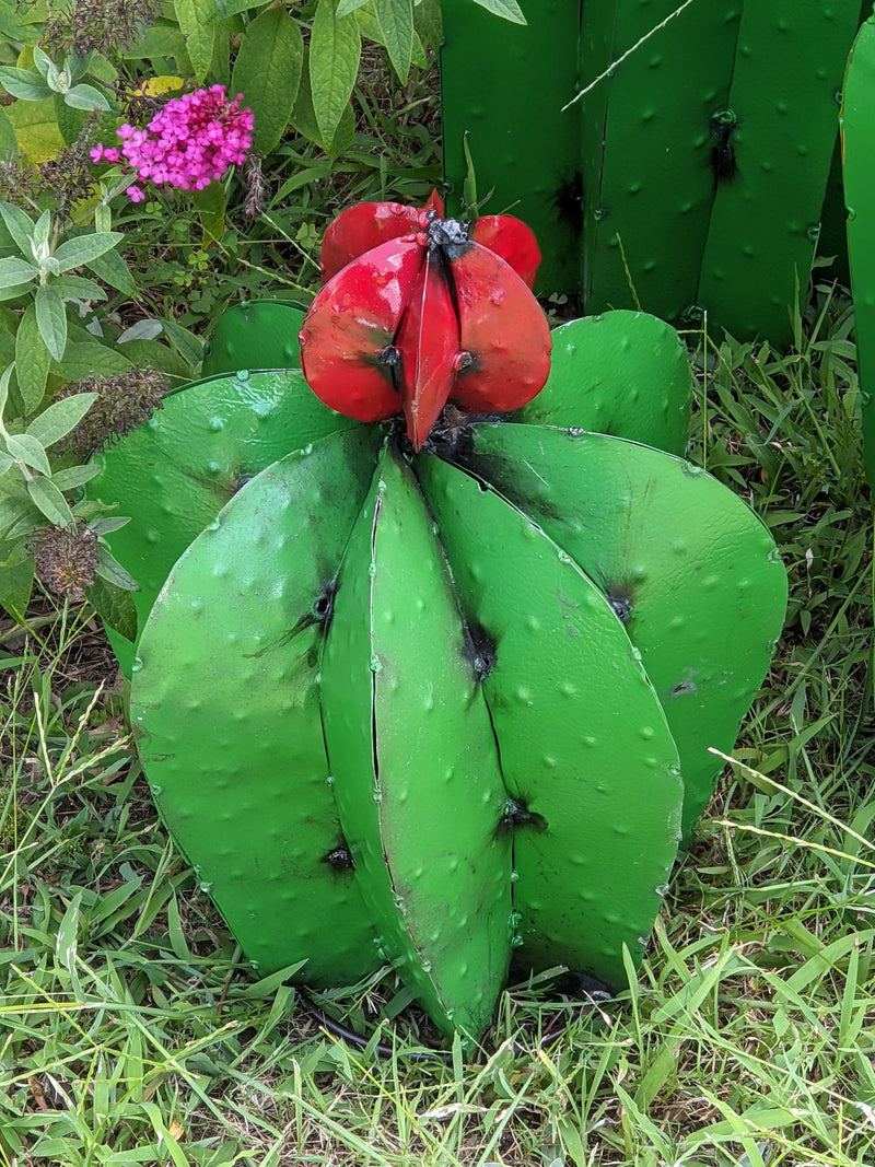 Cactus Garden Decor - 3 Metal Cactus Decorations for Yard or Home, Hand Painted Lifelike Young Saguaro Cactus, Mexican Garden Art