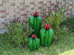Cactus Garden Decor - 3 Metal Cactus Decorations for Yard or Home, Hand Painted Lifelike Young Saguaro Cactus, Mexican Garden Art
