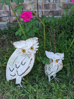 Garden Owl Family, 2 Metal Owl Statues, Owl Decoration Yard Decor, Metal Owl Sculptures, Owl Figurines Home Decor, Off White Adult, Baby Owl