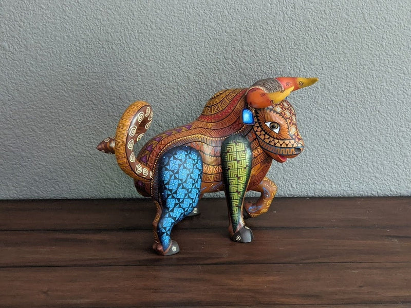 Bull Alebrije, Oaxaca Mexico Folk Art, Handmade Home Decor, Original Wood Sculpture, Carved Animal, Unique Gift, Genuine Original