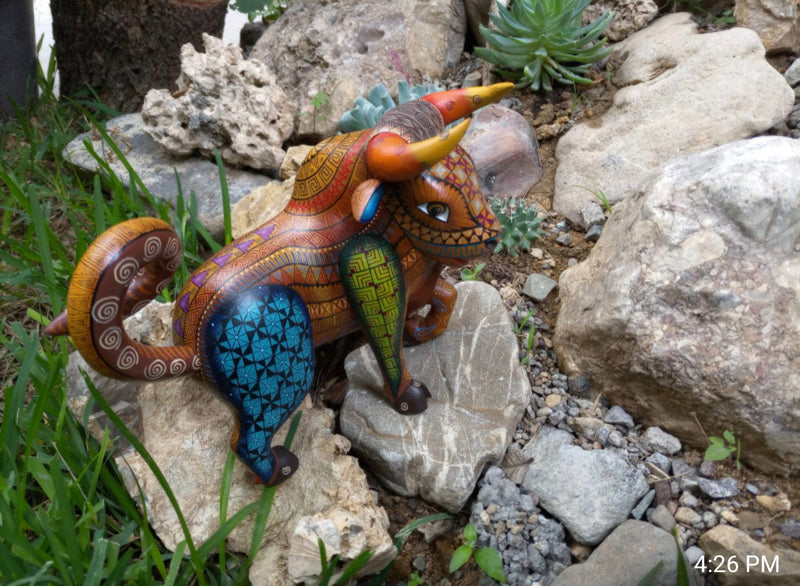 Bull Alebrije, Oaxaca Mexico Folk Art, Handmade Home Decor, Original Wood Sculpture, Carved Animal, Unique Gift, Genuine Original