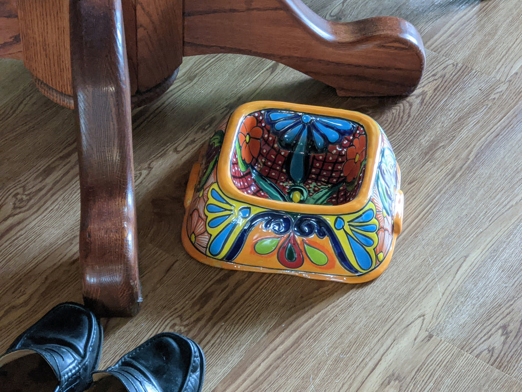 Ceramic Dog Dish, Talavera Pottery, Gorgeous Pet Food Bowl, Mexican Dog Bowl, Hand Painted Dog Lover Home Decor or Gift, Medium Sized Dogs