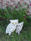 Garden Owl Family, 2 Metal Owl Statues, Owl Decoration Yard Decor, Metal Owl Sculptures, Owl Figurines Home Decor, Off White Adult, Baby Owl