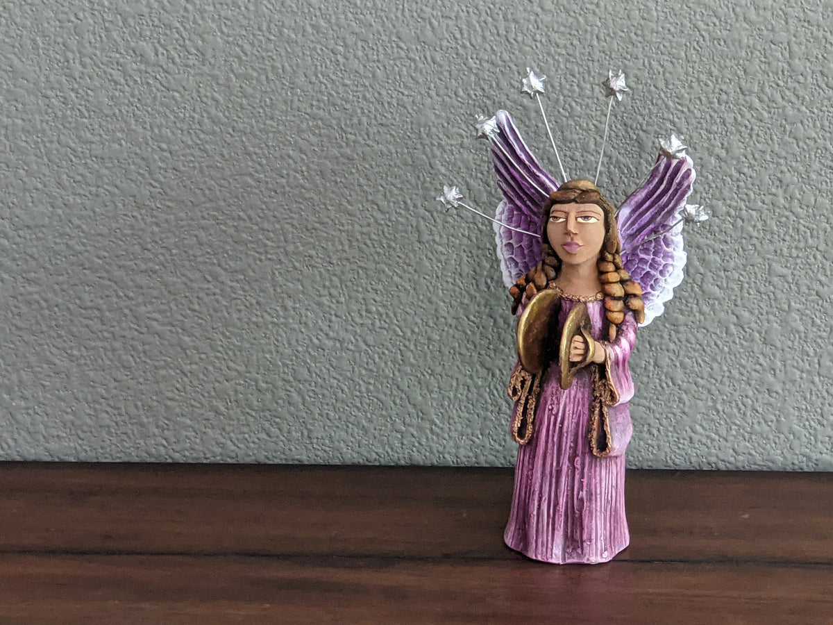 Christmas Decorations, Angel & Cymbals, Christmas Angel Home Decor, Handmade Angel Art de Oaxaca Mexico
